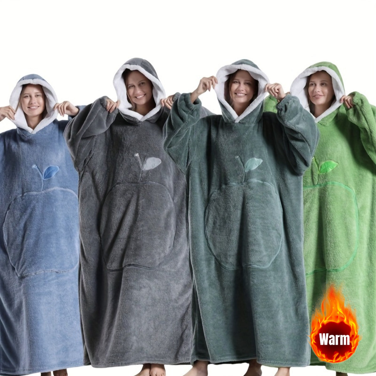 Nieuw Plus Size RUGAN Dames Hooded Blanket Sweatshirt, Apple Pocket Blanket Pullover aan de voorkant, Zachte Warme Comfortabele Parachute Blanket, Unisex Jeugd Maat