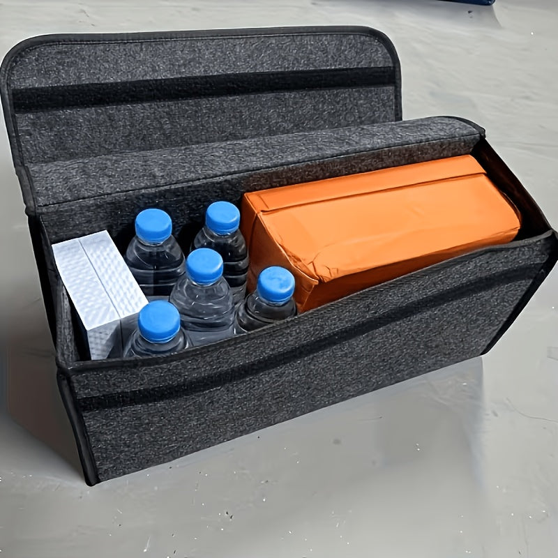 1 stuks, Auto Kofferbak Vilt Stof Opvouwbare Opbergtas Zwart Grijs Interieur Opbergdoos met Model Pakket, Voertuigopslag, Netjes Auto Interieur Ruimte, Stijlvolle Opslag, Verstevigde Stiksels, Ei Opbergdoos, Kofferbakmat, Road Trip Benodigdheden, Frequent