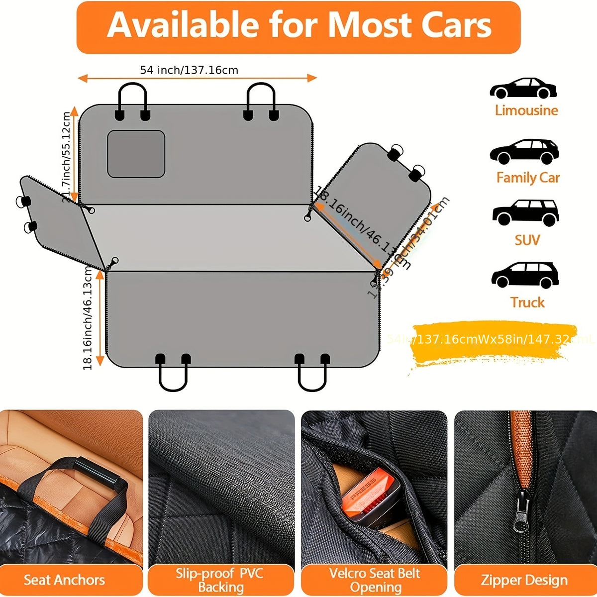 Honden autostoelhoes, 100% huisdierenzitmat 600D zwaar uitgevoerd, krasbestendig, antislip, duurzaam, zacht, achterbankhoes voor auto's, vrachtwagens en SUV's, spatwaterdicht