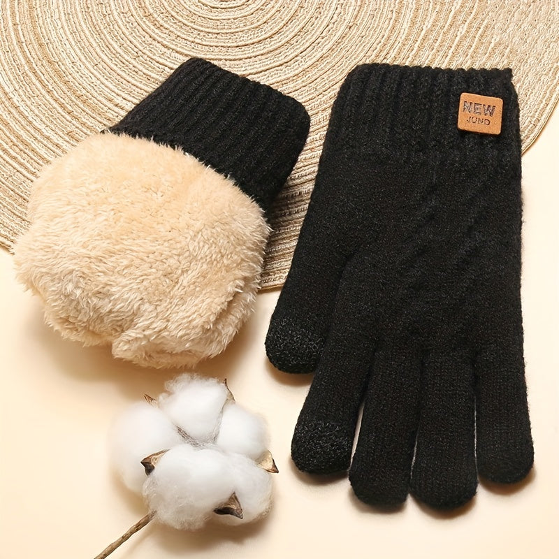 Groothandel Verdikte Dubbellaagse Handschoenen voor Dames, Nieuwe Wintereditie met Fleece Voering, Touchscreen-Vriendelijke Effen Kleur Warme Handschoenen