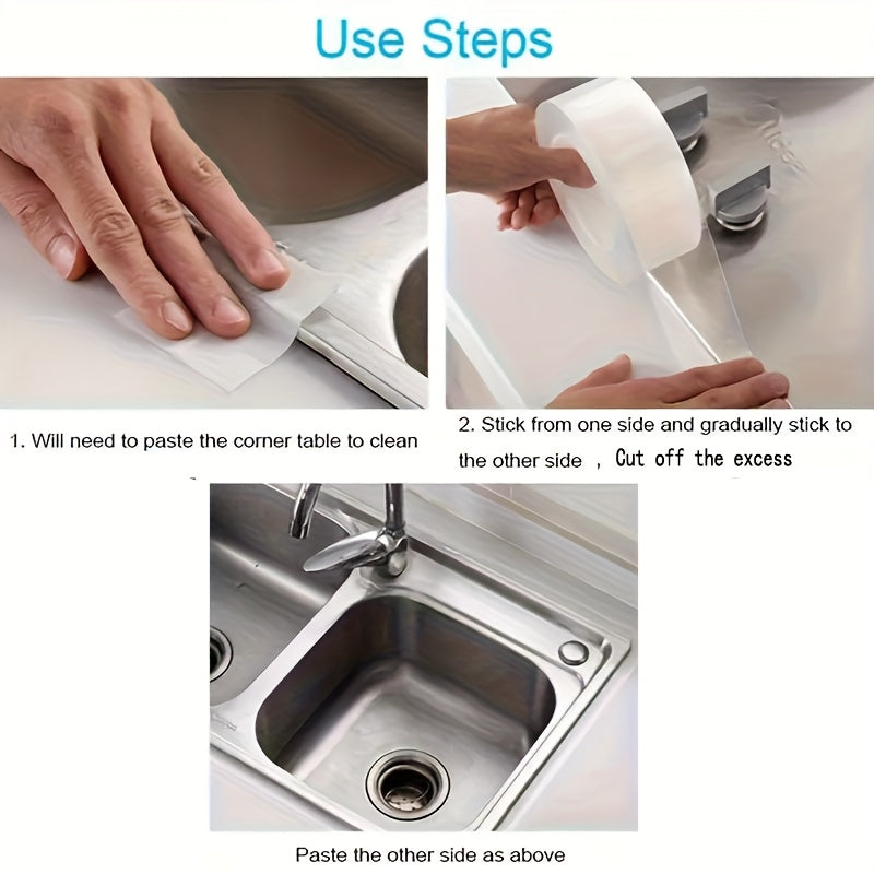 2-Rol Set Siliconen Keuken- en Badkamer Waterdichte Tape, Afdichtstrips voor Keukenvoegen, Transparante Waterdichte Strips, Badkamer Toilet Muur Hoeklijn, Geschikt Voor Spoelbak Kieren, Duurzaam Materiaal, Ideaal Voor Thuis- en Restaurantgebruik
