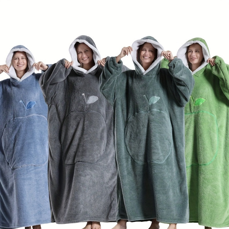 Nieuw Plus Size RUGAN Dames Hooded Blanket Sweatshirt, Apple Pocket Blanket Pullover aan de voorkant, Zachte Warme Comfortabele Parachute Blanket, Unisex Jeugd Maat