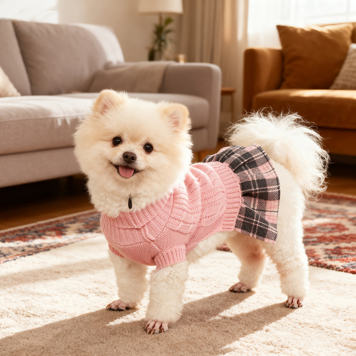 Hond Kerst Trui Jurk voor Kleine Honden met Vlinderdas Turtleneck Honden Trui Jurk met Riemgat Honden Winterkleding Warme Gebreide Puppy Trui voor Chihuahua Yorkies Havanese Bichon