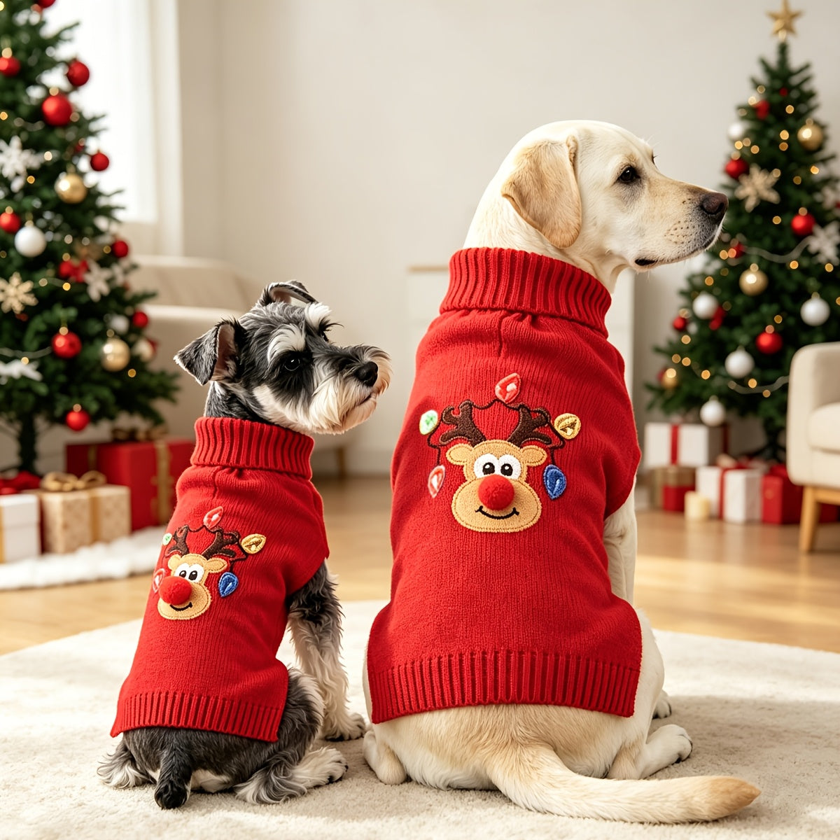 1 stuk Schattige Kerst Hert Huisdier Truien Zacht Warm en Knus Breiwerk voor Middelgrote tot Grote Hondjes, Dikke Gebreide Coltrui Ontwerp Elastisch en Warm Puppy Winterkleding voor Labrador Rottweiler Beagle - Feestelijk Rood