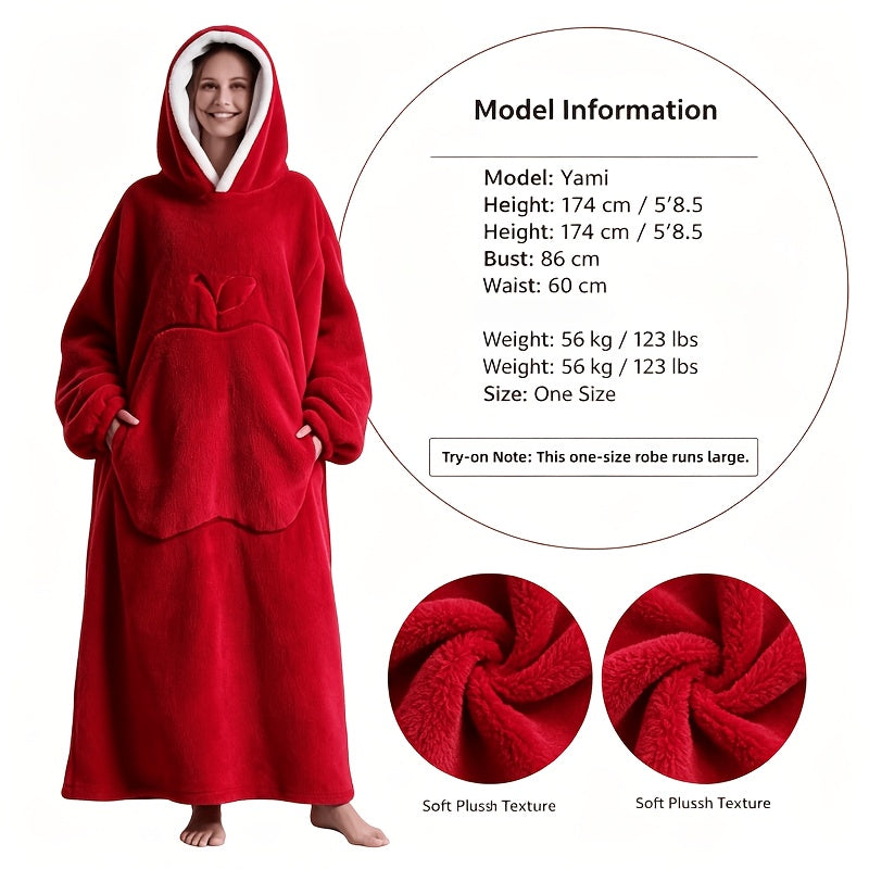 Nieuw Plus Size RUGAN Dames Hooded Blanket Sweatshirt, Apple Pocket Blanket Pullover aan de voorkant, Zachte Warme Comfortabele Parachute Blanket, Unisex Jeugd Maat