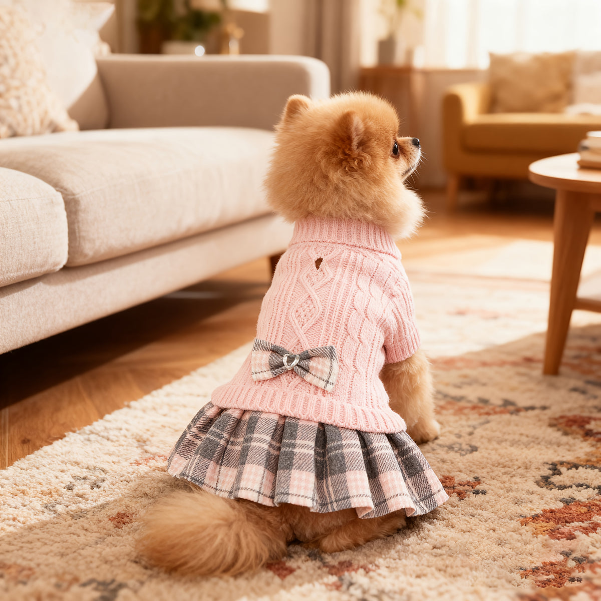 Hond Kerst Trui Jurk voor Kleine Honden met Vlinderdas Turtleneck Honden Trui Jurk met Riemgat Honden Winterkleding Warme Gebreide Puppy Trui voor Chihuahua Yorkies Havanese Bichon
