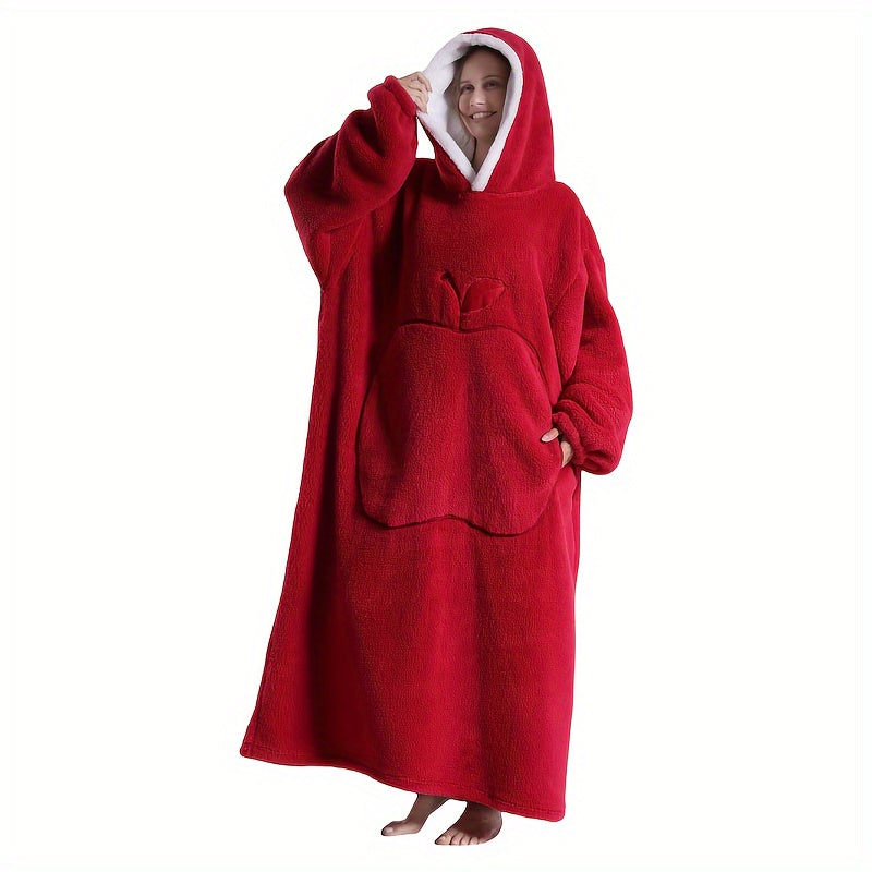 Nieuw Plus Size RUGAN Dames Hooded Blanket Sweatshirt, Apple Pocket Blanket Pullover aan de voorkant, Zachte Warme Comfortabele Parachute Blanket, Unisex Jeugd Maat