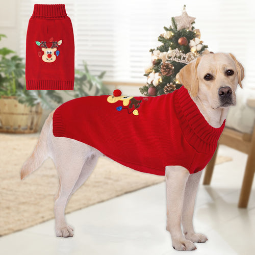 1 stuk Schattige Kerst Hert Huisdier Truien Zacht Warm en Knus Breiwerk voor Middelgrote tot Grote Hondjes, Dikke Gebreide Coltrui Ontwerp Elastisch en Warm Puppy Winterkleding voor Labrador Rottweiler Beagle - Feestelijk Rood