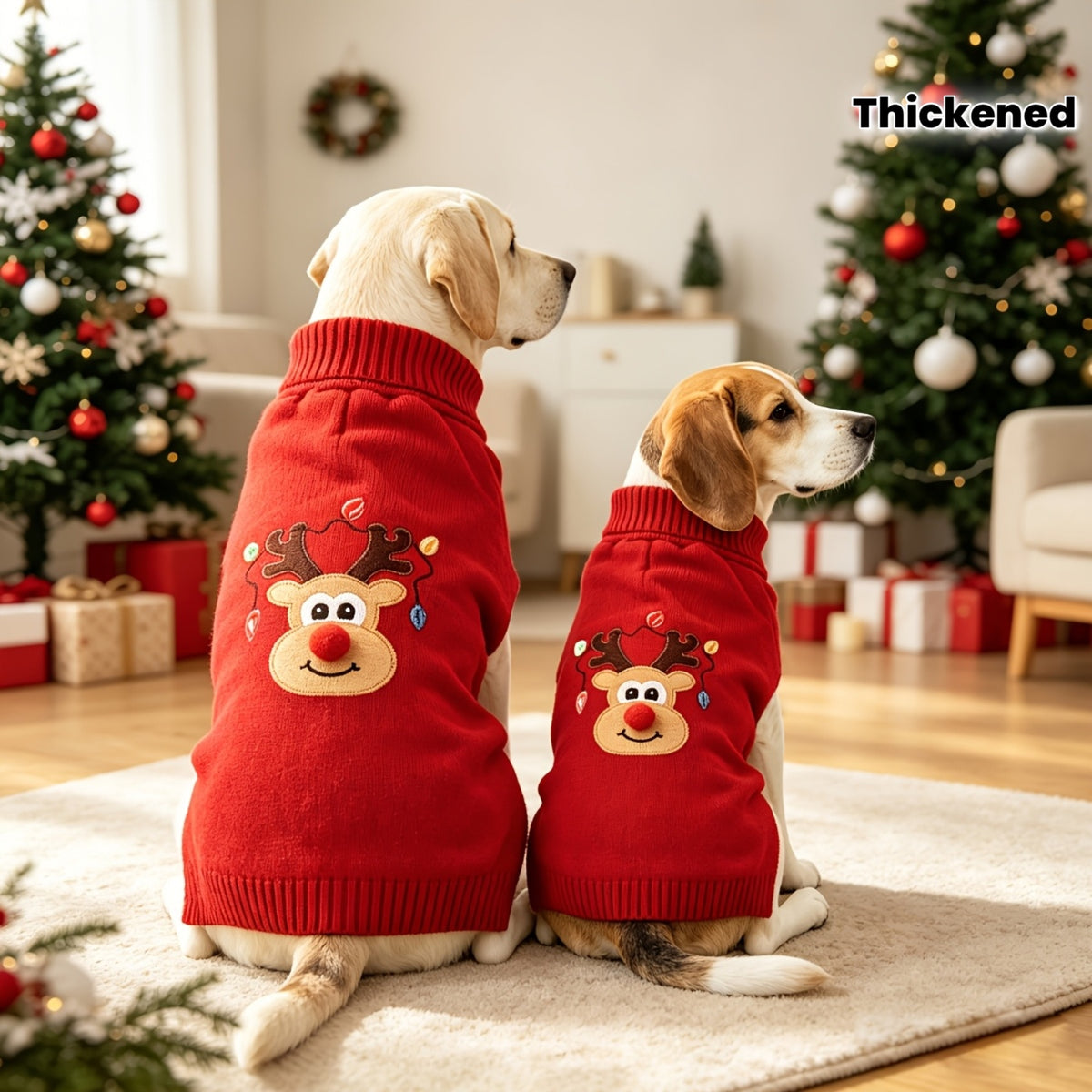1 stuk Schattige Kerst Hert Huisdier Truien Zacht Warm en Knus Breiwerk voor Middelgrote tot Grote Hondjes, Dikke Gebreide Coltrui Ontwerp Elastisch en Warm Puppy Winterkleding voor Labrador Rottweiler Beagle - Feestelijk Rood