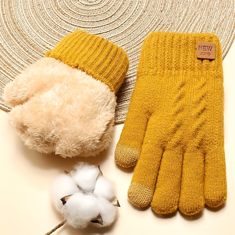 Groothandel Verdikte Dubbellaagse Handschoenen voor Dames, Nieuwe Wintereditie met Fleece Voering, Touchscreen-Vriendelijke Effen Kleur Warme Handschoenen
