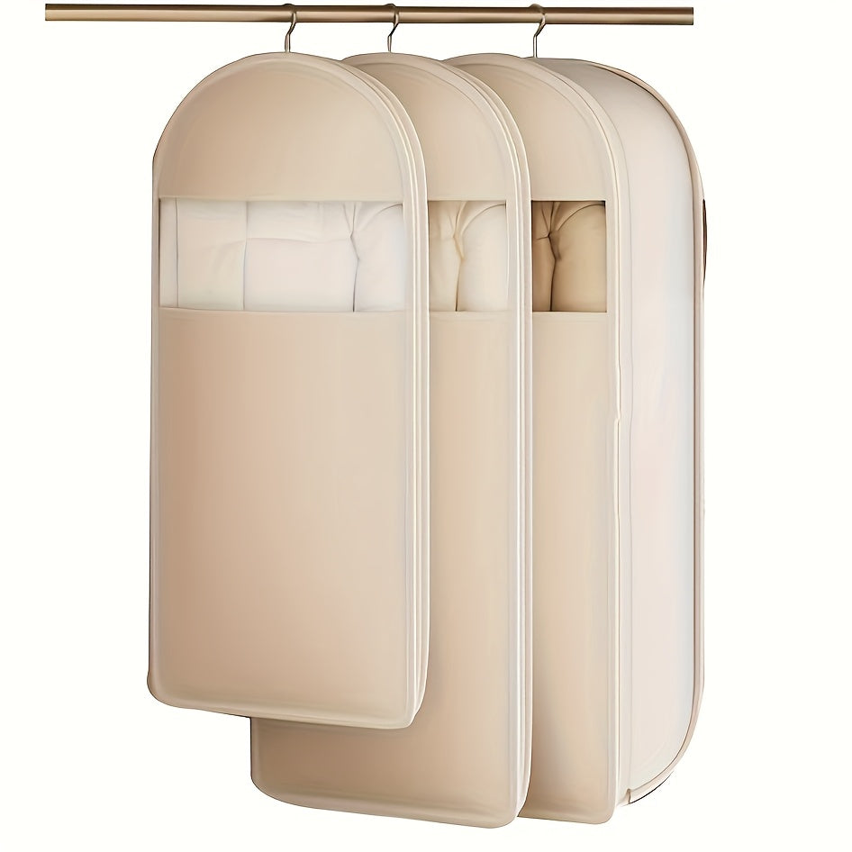 3-Maten Roze En Beige Compressie Hangende Opbergzakken (90/110/130Cm) - 40% Ruimtebesparende Vacuüm Seal voor Donsjassen En Winterkledingkast, Doorzichtige Luxe Opslag/Duurzame Rits