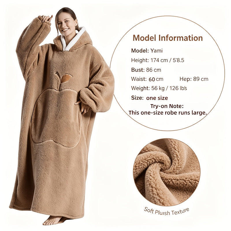 Nieuw Plus Size RUGAN Dames Hooded Blanket Sweatshirt, Apple Pocket Blanket Pullover aan de voorkant, Zachte Warme Comfortabele Parachute Blanket, Unisex Jeugd Maat