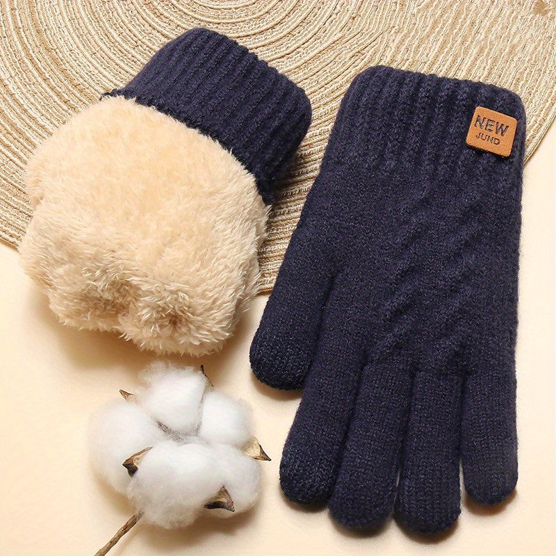 Groothandel Verdikte Dubbellaagse Handschoenen voor Dames, Nieuwe Wintereditie met Fleece Voering, Touchscreen-Vriendelijke Effen Kleur Warme Handschoenen