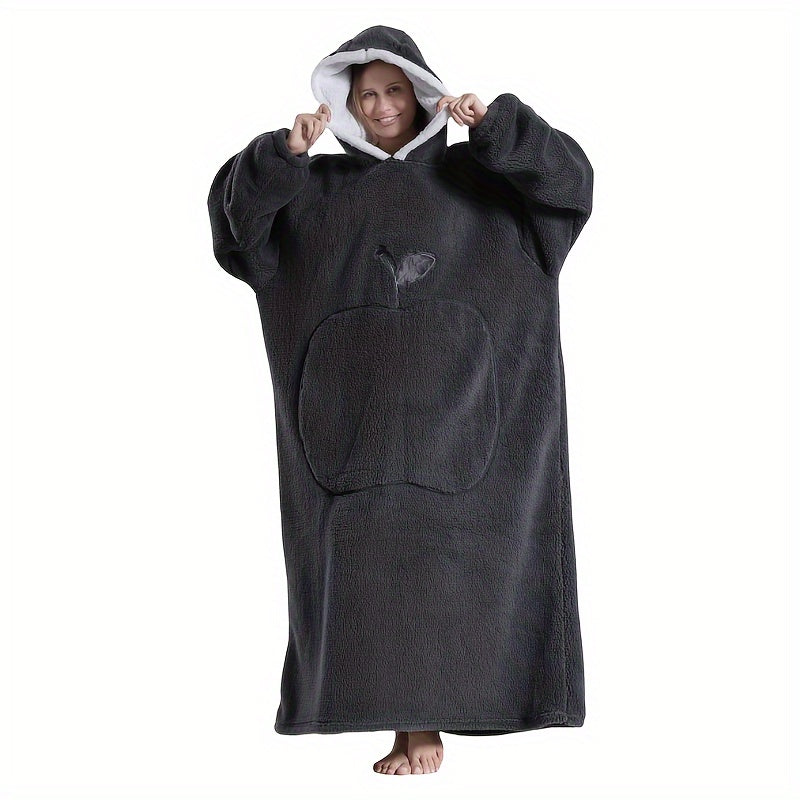 Nieuw Plus Size RUGAN Dames Hooded Blanket Sweatshirt, Apple Pocket Blanket Pullover aan de voorkant, Zachte Warme Comfortabele Parachute Blanket, Unisex Jeugd Maat
